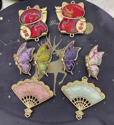 纤纤宋锦手工diy古风蜻蜓吊坠挂件胸针底胚配件材料 包布贴皮空托 - 图2