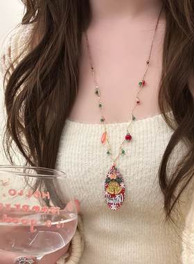 圣诞日记~氛围感圣诞树吊坠串珠项链女小众轻奢毛衣链精致锁骨链
