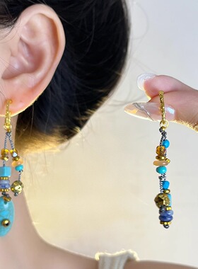 民族风绿松石串珠设计感项链耳环