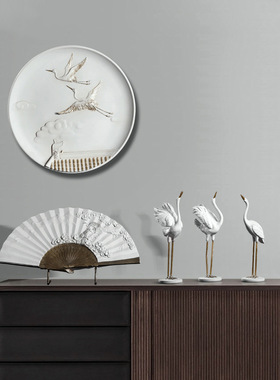 中国风仙鹤摆件扇子中式禅意空间新中式客厅玄关装饰软装家居饰品