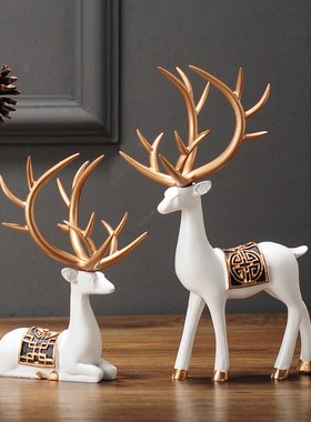 陶瓷复古花瓶餐桌装饰品新中式客厅电视柜茶几干花鹿摆件禅意插花