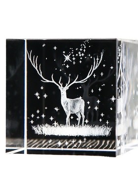 40-80水晶方体内雕雨点月球太阳系云朵立方心形桌面创意礼品摆件