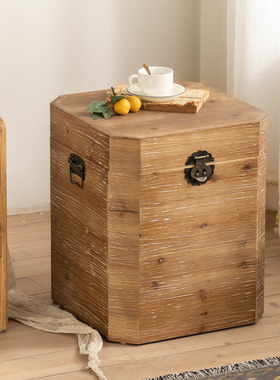 复古几何形木质做旧收纳摆件边几客厅卧室民宿酒店边角收纳装饰品