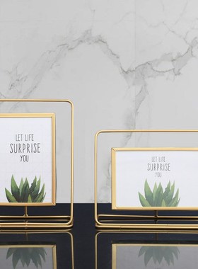 北欧创意轻奢铁艺玻璃摆台相框办公室桌面电视机柜卧室照片摆件