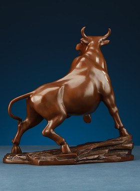 铜欣祥紫铜牛气冲天铜牛摆件家居玄关客厅办公室公司开业礼品摆件