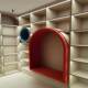 Library special-shaped round arched solid wood bookshelves with lamps, large high-end floor-standing multi-layer grid bookcase in the bookstore