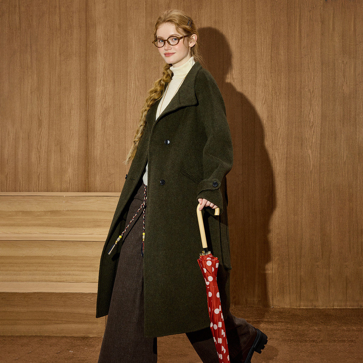 coolhut极简风长款羊绒大衣女双排扣廓形老钱风外套,淘宝优惠券,粉丝福利购,淘宝优惠卷