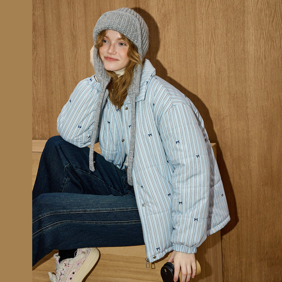 coolhut宽松休闲蝴蝶结竖条纹立领棉服加厚冬季女式棉衣外套,淘宝优惠券,粉丝福利购,淘宝优惠卷