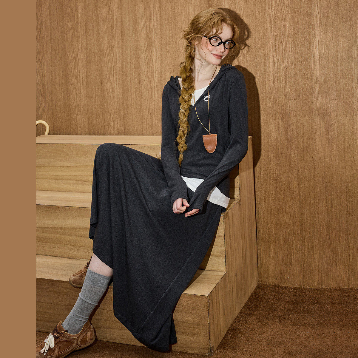 coolhut深灰韩系假两件连帽卫衣套装女春秋小个子针织套装穿搭,淘宝优惠券,粉丝福利购,淘宝优惠卷