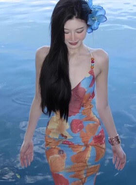 氛围感新中式蓝色百合花抓夹
