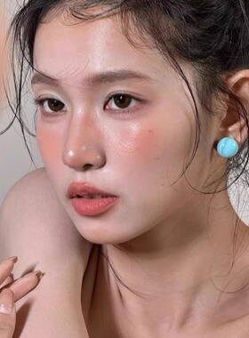 小蓝豆！蓝色椭圆馒头珠耳环女