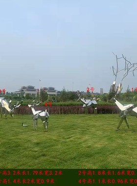 定制镂空鹿雕塑不锈钢丝条编制发光切面镜面小鹿雕像大型户外摆件