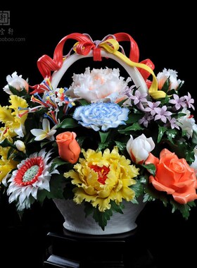 花开富贵德化白瓷陶瓷花蓝牡丹工艺品家居玄关办公室领导礼品摆件