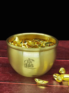 铜缸摆件纯铜聚宝盆小铜缸百福缸心经缸办公室客厅创意家居装饰品