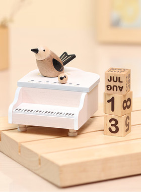森活木趣木质音乐盒Sankyo八音盒实用万年历摆件女生女孩生日礼物