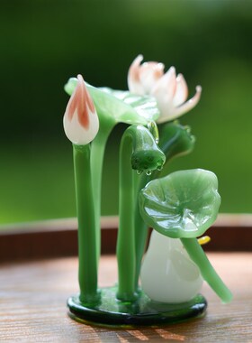 淄博琉璃手工艺品夏日荷花鸭仿真莲花装饰品治愈生日