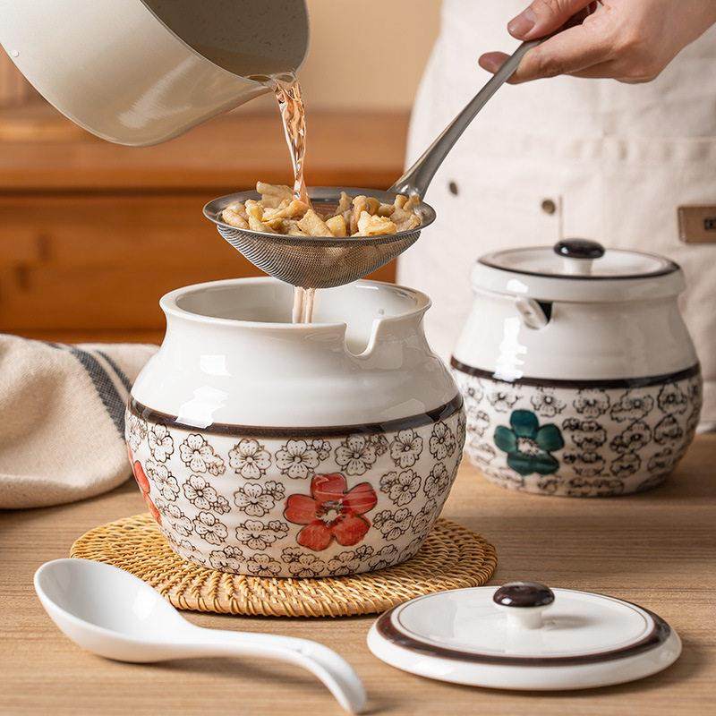 日式陶瓷猪油罐家用耐高温辣椒油罐带盖调料罐糖罐盐罐猪油灌,淘宝优惠券,粉丝福利购,淘宝优惠卷