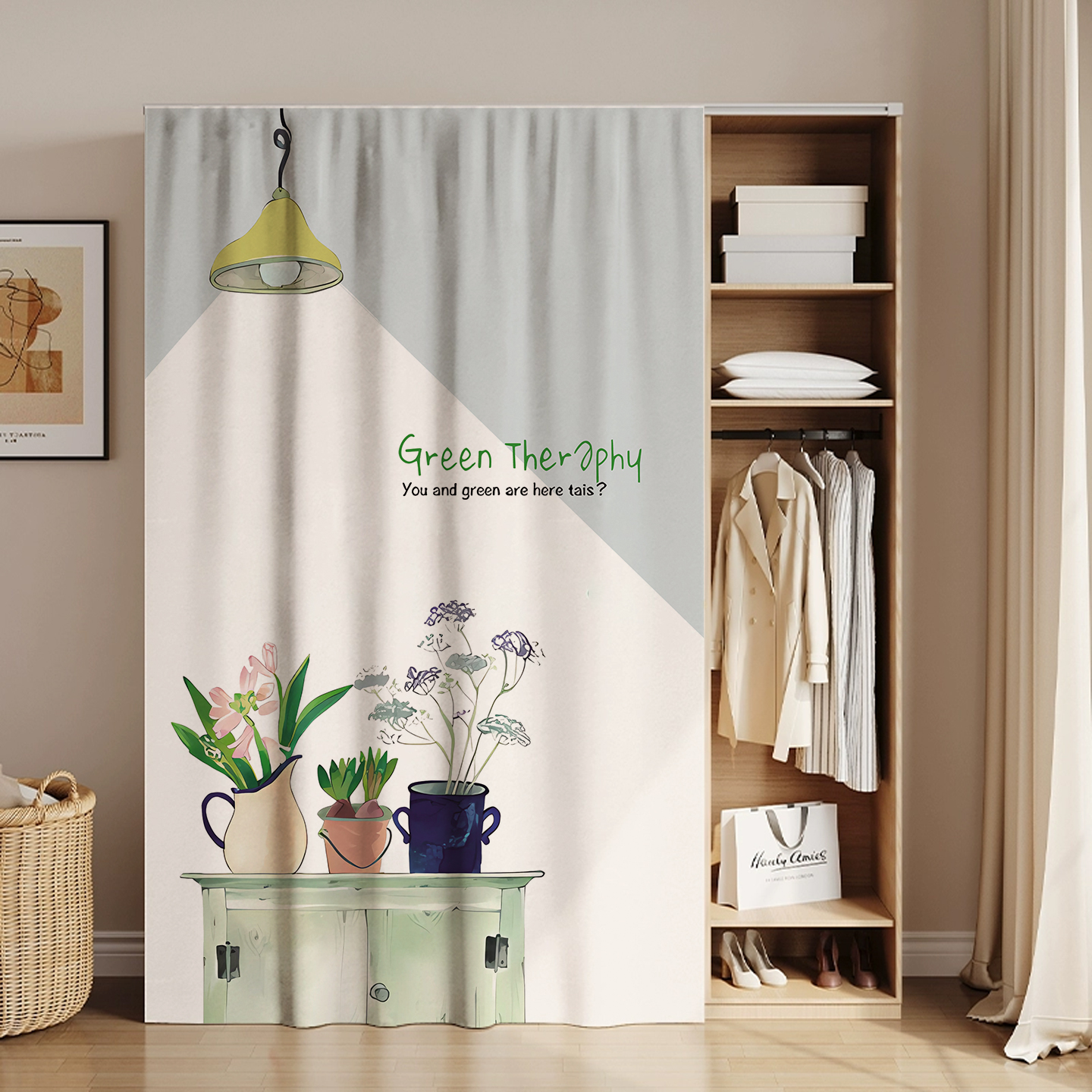 Wardrobe dust-proof curtain, cabinet block curtain, cloakroom cabinet door curtain, punch-free storage rack, bookcase, debris cover curtain