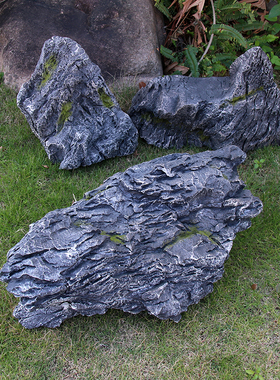 黑山石异形原石假山水池草坪围边景观石头日式枯山水黑石装饰摆件