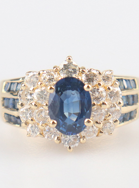 【自营】中古95新椭圆形切工蓝宝石群镶钻石戒指