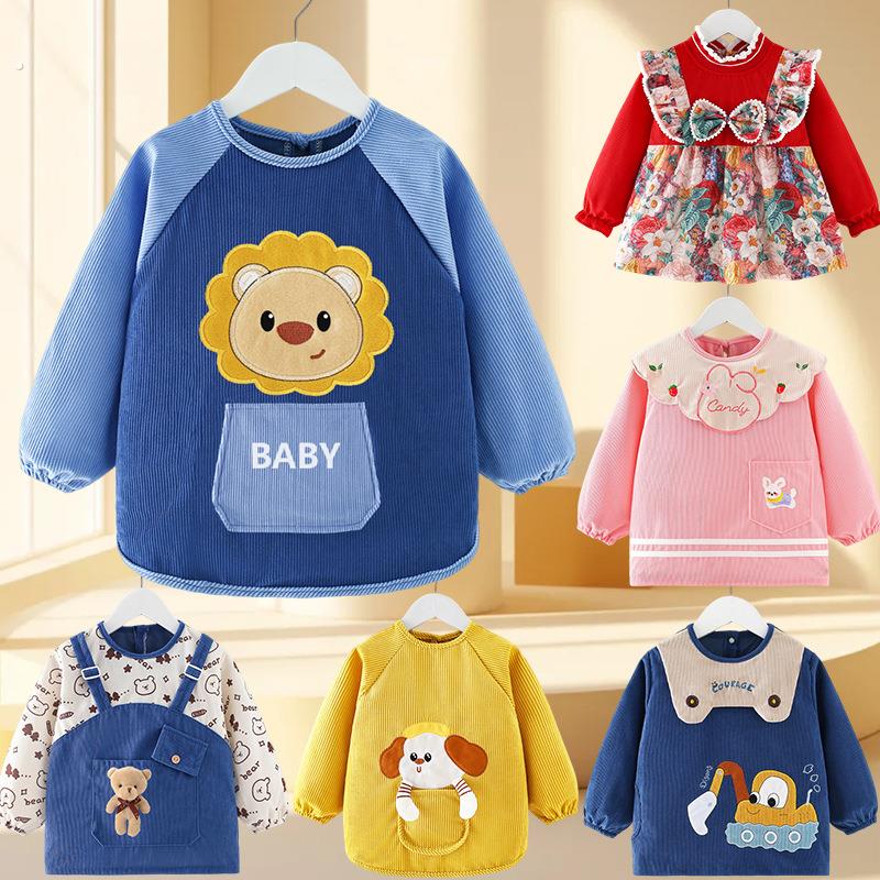Children's eating bibs, waterproof smocks, baby style bibs, reverse dressing, food supplements, protective clothing, reverse coats, autumn and winter thickening