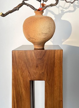 侘寂风实木墩底座中古风方柱子家用客厅茶室玄关木雕几何复古摆件