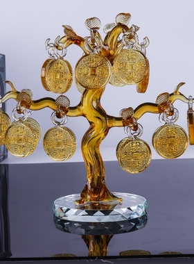 水晶元宝招财树客厅书法酒柜电视柜新婚结婚礼品工艺