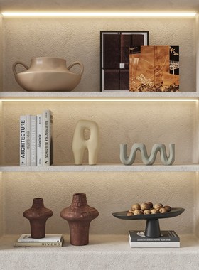 小众软装饰品侘寂风日式家居陶瓷花瓶民宿原木复古酒柜