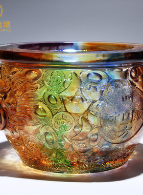 琉璃水晶聚宝盆存钱罐招财元宝客厅玻璃工艺品高创意礼品