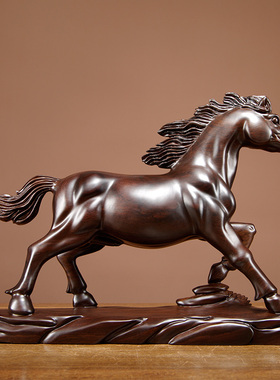 黑檀实木质雕刻马到成功摆件红木生肖马工艺品家居办公室装饰送礼