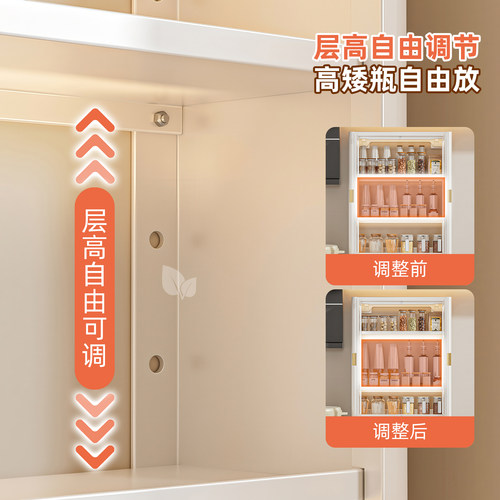 厨房置物架多层挂墙免打孔壁挂式调料瓶储物柜油盐酱醋防尘收纳柜 - 图0