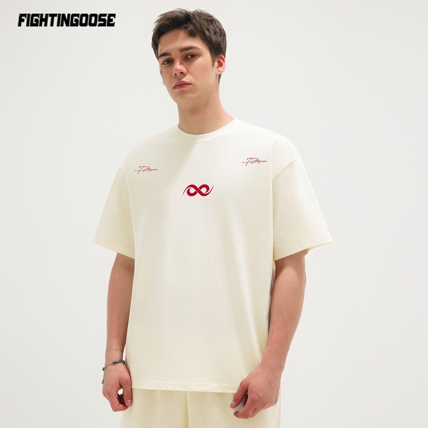 简约休闲字母印花短袖美式穿搭情侣夏男女国潮宽松重磅穿棉t恤 - 图1