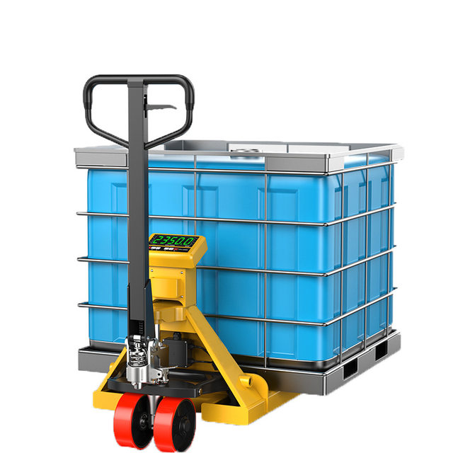 Weighing forklift 2 tons 3 tons nylon wheel PU polyurethane wheel manual hydraulic handling forklift with scale printing ground beef