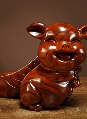 花梨木雕福猪酒架摆件创意葡萄红酒架家居客厅酒柜装饰工艺品摆设