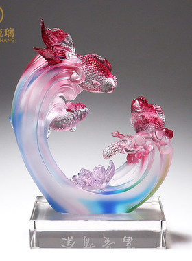 琉璃鱼摆件客厅玄关酒柜家居轻奢装饰工艺品高档开业乔迁新居礼品