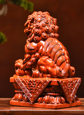 花梨木雕狮子摆件一对黑檀实木雕刻办公室客厅装饰工艺品开业礼品