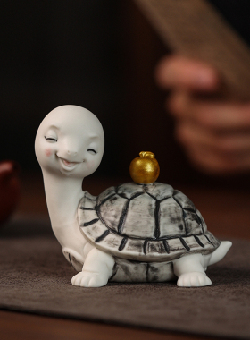 陶瓷可爱小乌龟摆件精品可养茶台卡通长寿龟茶玩鱼缸盆栽装饰造景