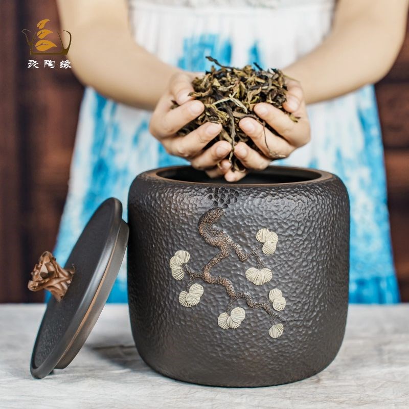 建水紫陶茶叶罐陶瓷家用密封罐散茶罐储存普洱茶醒茶罐精品高端小 - 图2