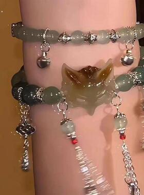 狐面具手炼青丘灵狐手串幸运灵新中式长款双圈手绳小狐狸手炼叠戴