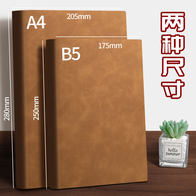 a4笔记本本子加厚皮面本皮质记事本商务人士简约大学生会议记录本文艺精致复古办公用软皮超厚工作笔记本子 - 图2
