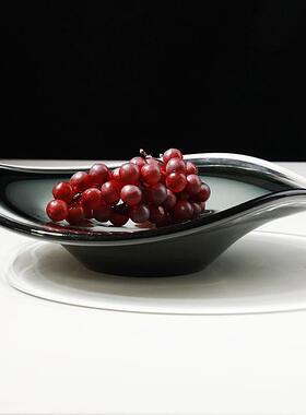 高级感轻奢灰色玻璃果盘样板间售楼处水果零食收纳盘客厅餐桌酒店