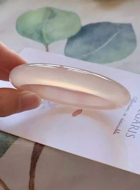 白月光玛瑙手镯女天然白冰藕粉色玉髓镯子马料藕粉冰种玉镯送女友