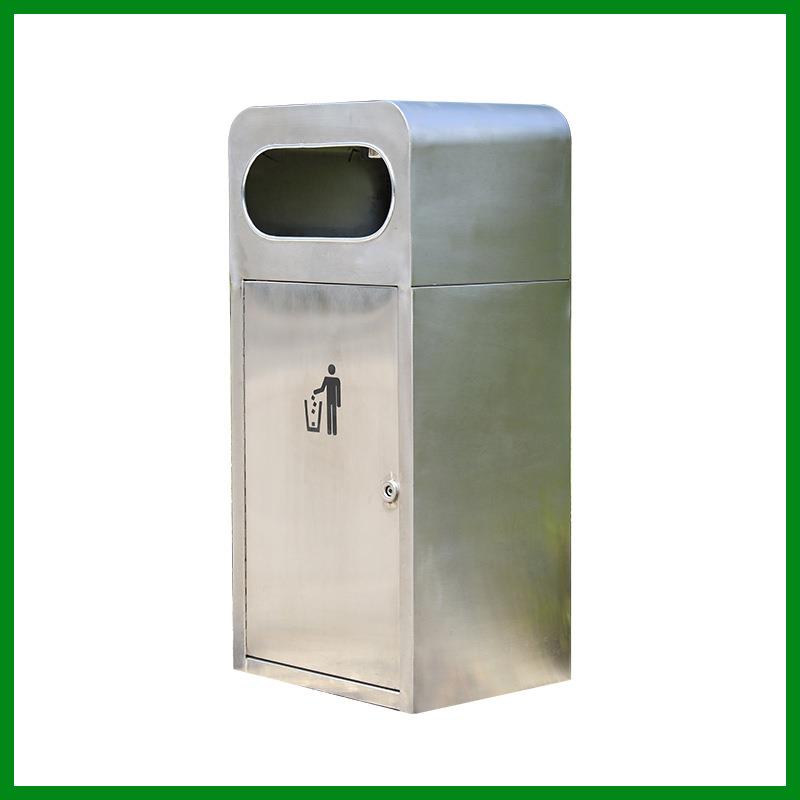 室内户外方形不锈钢本色方形垃圾桶公共区域环卫金属果皮箱单筒 - 图3