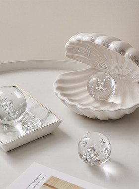 法式奶油风装饰贝壳小夜灯床头柜桌面摆件卧室珍珠项链收纳首饰盒