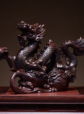 实木雕招财龙摆件大号生肖龙中国龙工艺品装饰办公室店铺开业礼品