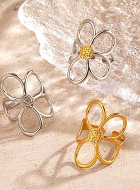 镀18K金花朵嘻哈夸张女戒指