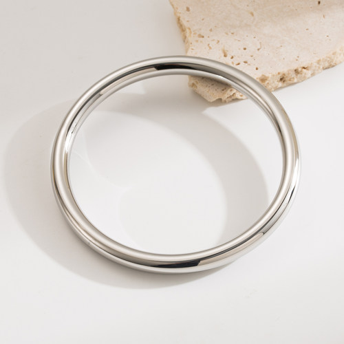 欧美轻奢钛钢银手镯素圈防水不掉色镀真金百搭简约高级感叠戴手镯 - 图1