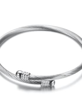 新款欧美时尚简约三色18K金3MM电缆线不锈钢时尚手镯女