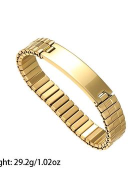 不锈钢弯牌手表链男款 欧美男士银色金色刻字手链弹力表带环绕链