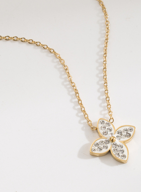 2025新款四叶草镶钻不锈钢不掉色项链女轻奢小众设计高级感锁骨链